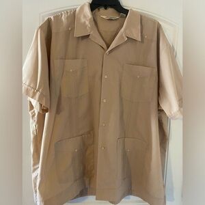 Men’s Supreme Brand Tan Short Sleeve Guayabera Button Down Shirt 3X